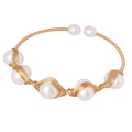 Gold Wire Wrapped Pearl Open Cuff Bangle Bracelet Brass view 5