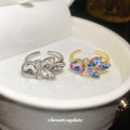 Leaf Crystal Open Rings Silver Clear Gold Iridescent Two view 4
