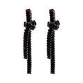 Knotted Crystal Chain Drop Earrings in Black and Silver Tones view 5