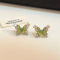 Green Clear and Champagne Faceted Butterfly Stud Earrings view 3