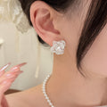 Crystal Flower and Pearl Earrings in Gold and Silver Tone view 4