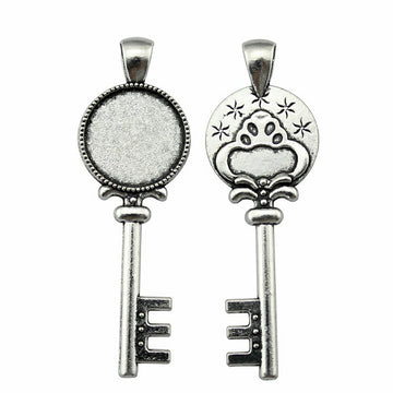 Key Shape Round Cabochon Pendant Setting for Jewelry Making