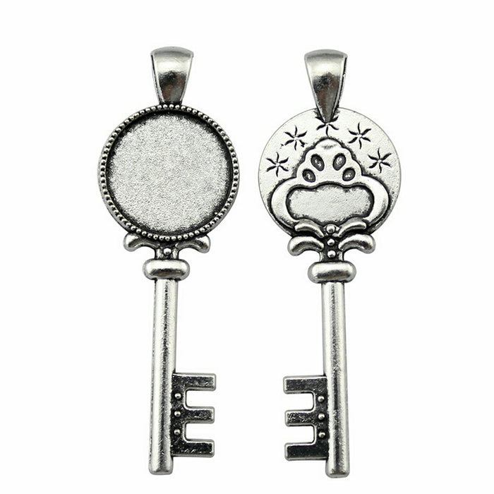 Key Shape Round Cabochon Pendant Setting for Jewelry Making