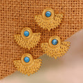 Gold Fan Peacock Texture Stud Earrings Turquoise Center view 2