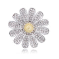 White Gold Tone Daisy Crystal Metal Brooch Pin for Jackets and Lapels view 1