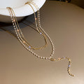 Gold Multi-Layer Pearl Rhinestone Y Lariat Necklace Single Style view 6