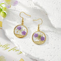 Gold Tone Round Leaf-Detail Pressed Flower Drop Earrings in Seven Designs view 7