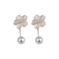 White Flower Stud Earrings With Pearl Drops Jewelry Pair view 5