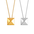 Titanium Steel Pyramid Stud Square Pendant Necklace Gold Steel view 5