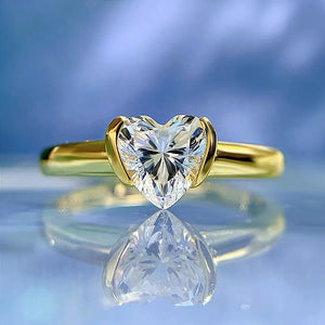 Gold Tone Heart Cut Clear Crystal Solitaire Ring Sizes 6-10