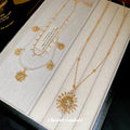 Layered Gold Sun Pendant Pearl Multi Strand Necklace view 4