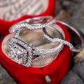 Silver Tone Cushion Halo Three Piece Pave Finger Ring Set view 2
