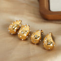 Teardrop Stud Earrings With Rhinestones Or Pearls Gold Steel view 4