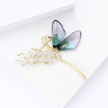 Butterfly and Wheat Stem Brooch with Clear Crystals view 3