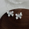 Silver Tone Clear Gradient Butterfly Stud Earrings For Women view 6