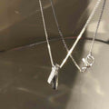 Silver Gold Dual Bar CZ Geometric Pendant Necklace view 3
