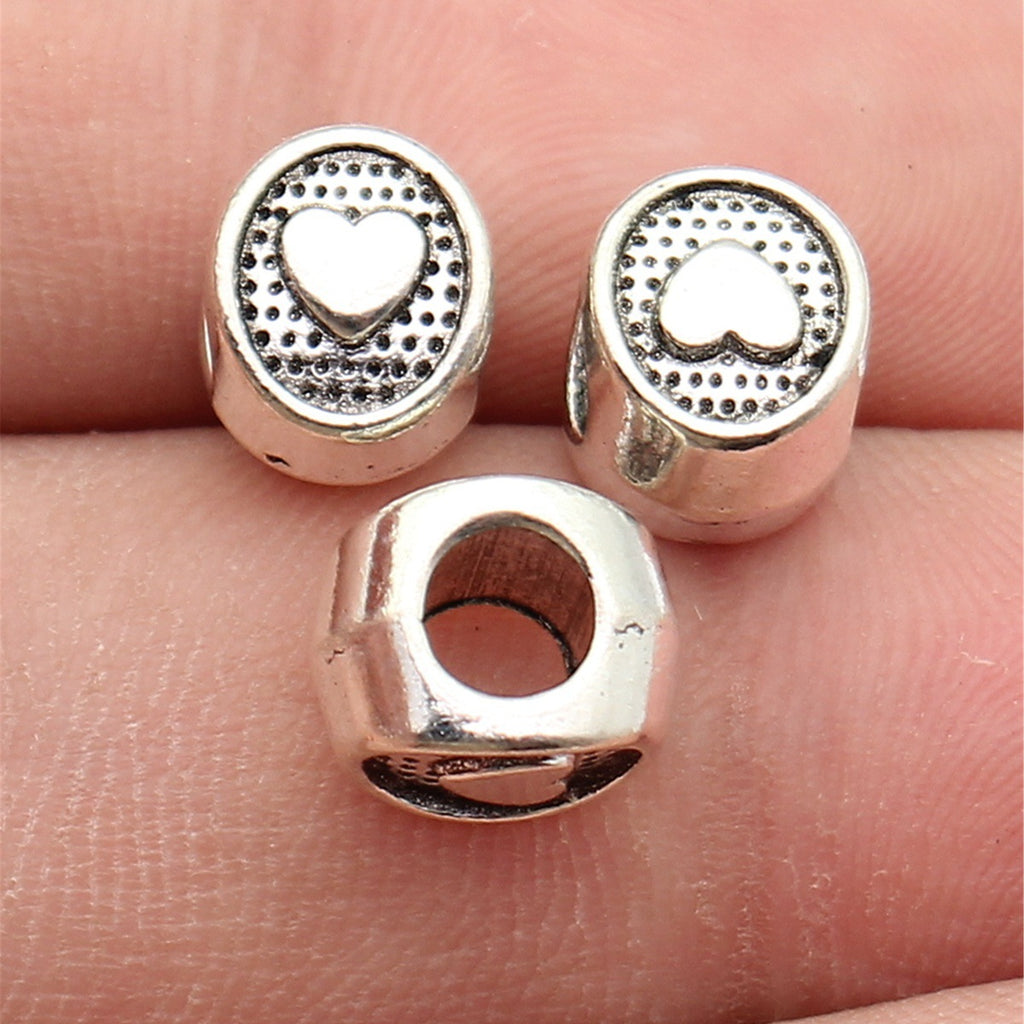 10x7.7x7.4mm 1.7g Antique Silver Zinc Alloy Heart Large Hole Beads for DIY Bracelet Jewelry Making