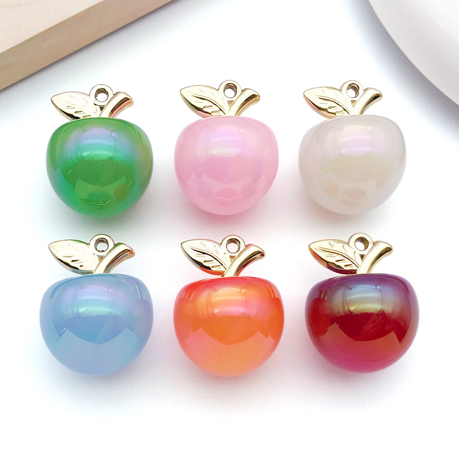 UV Iridescent Acrylic 3D Apple Charm Pendant for DIY Bracelet Necklace Keychain
