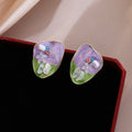 Purple Garden Scene Irregular Floral Stud Earrings view 4