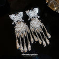 Silver Tone Butterfly Floral Chandelier Hook Earrings view 4