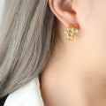 Gold and Silver Open Hoop Earrings with Clear Zircon Accents view 1