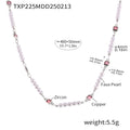 Gold Steel Faux Pearl Square Pink Zircon Necklace and Bracelet Set view 6