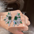 Green Mixed-Cut Geometric Burst Stud Earrings In Silver Tone view 4