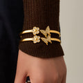 Butterfly Flower Crystal Hinge Bangle Bracelets Gold Steel view 3