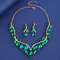 Black Silver Tone Emerald Crystal Leaf Crystal Seven Designs Metal Necklace view 2
