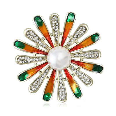 enamel sunburst pearl brooch group view