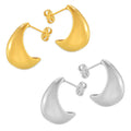 Hollow Crescent Moon Stud Earrings Gold And Steel Tone view 5