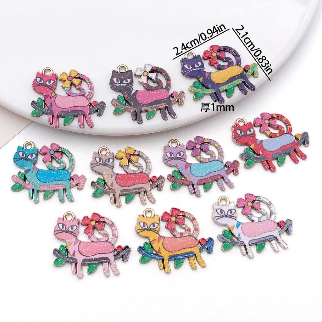 Enamel Zinc Alloy Cartoon Cat Charm Pendant for DIY Bracelet Necklace Keychain Jewelry