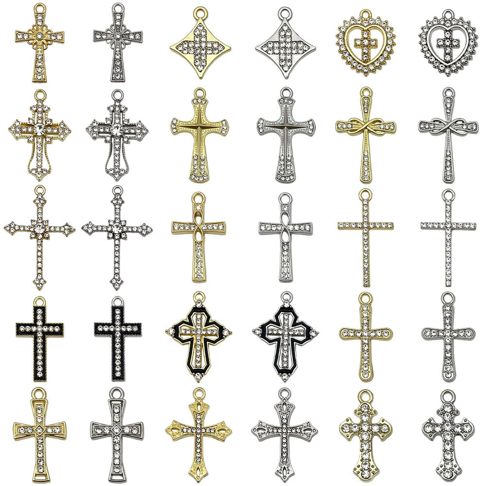 Rhinestone Zinc Alloy Vintage Cross Charm Pendant for DIY Necklace Bracelet Keychain