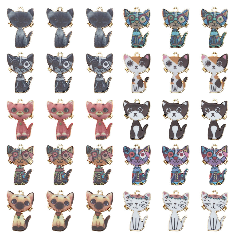 17x26mm KC Gold Enamel Zinc Alloy Standing Cat Charm Pendant for DIY Creative Jewelry Making