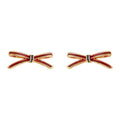 Gold Mini Wine Red Enamel Bow Stud Earrings Blue Accent view 5