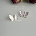Gold Tone White Pearlescent Wing Butterfly Stud Earrings For Women view 3