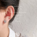 Silver Tone Clear Round Stone Double Halo Stud Earrings For Women view 2