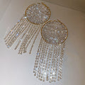 Round Crystal Fringe Statement Earrings with Polished Metal Tone Details view 6