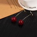 Red Ball Gold Tone Straight Bar Extra Long Stud Earrings view 3