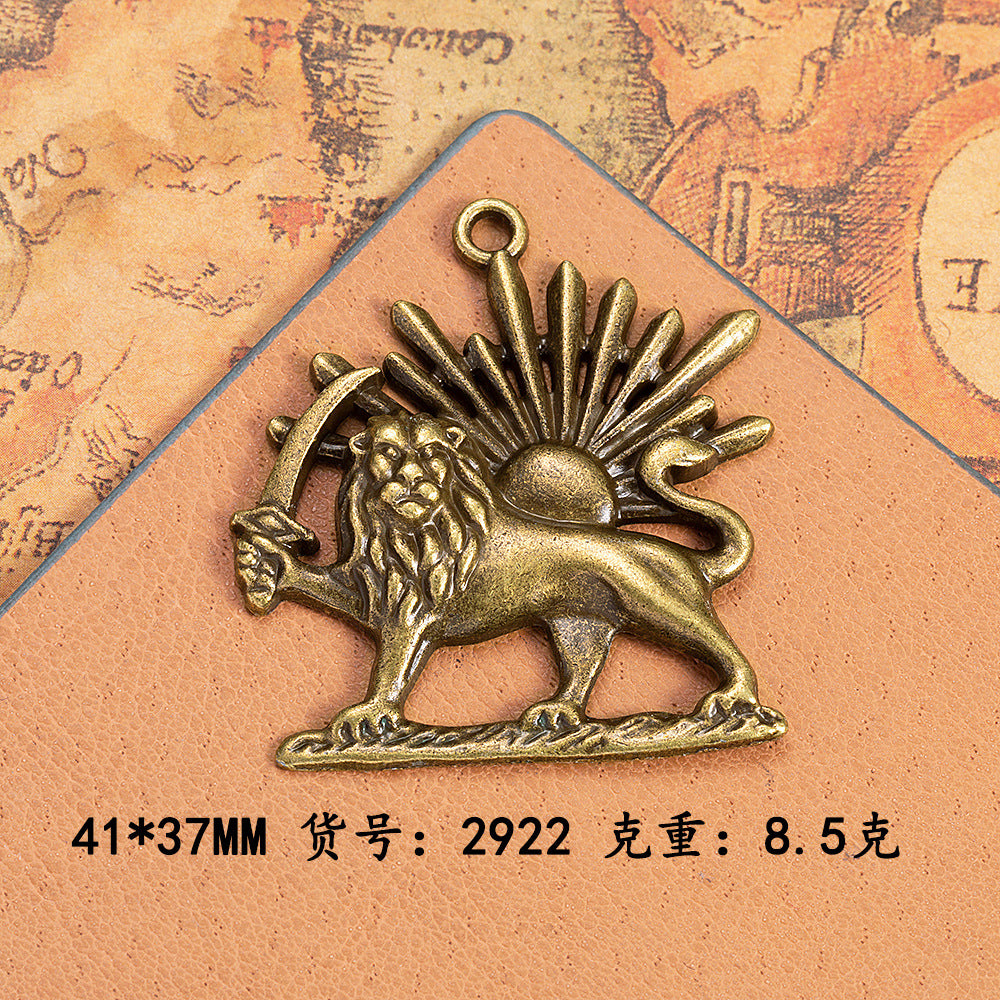 Vintage Punk Alloy Pendant with Lion Crown Star and Sun