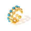 Open Turquoise Cabochon Ring Gold Or Steel Titanium view 5