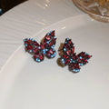 Red and Blue Crystal Butterfly Stud Earrings with Polished Metal Accents view 6