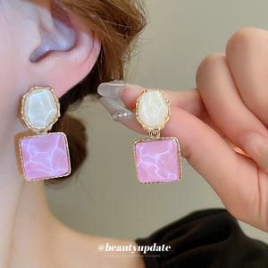 Colorful Square Ripple Drop Stud Earrings With Decorative Details