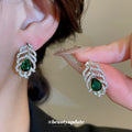 Crystal Leaf and Flower Drop Earrings in Green and Blue view 4