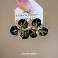 Black and Gold Flower Petal Stud Earrings Fashion Jewelry view 2