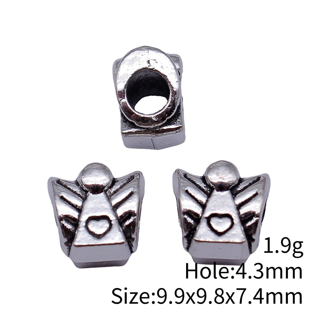 9.9x9.8x7.4mm 1.9g Antique Silver Zinc Alloy Heart Angel Large Hole Beads for Bracelet Jewelry Making