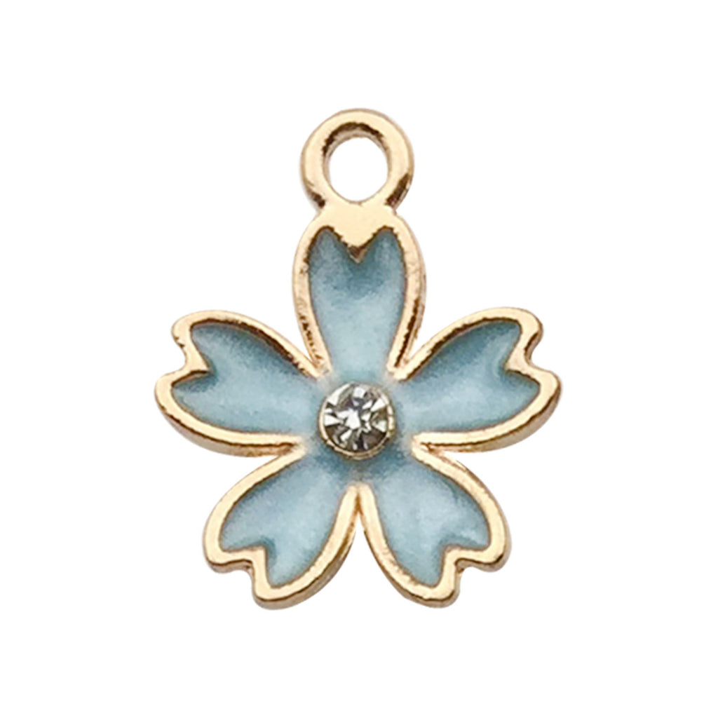 Lake Blue Enamel Zinc Alloy Daisy Rose Flower Charm Pendants for DIY Keychain Jewelry