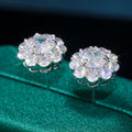 Silver-Tone Brass Flower Studs with a Clear Cubic Zirconia Center view 2