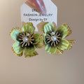 Colorful Layered Metal Flower Statement Stud Earrings view 3