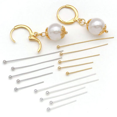 Metal ball head pins in five lengths arranged as a full product overview